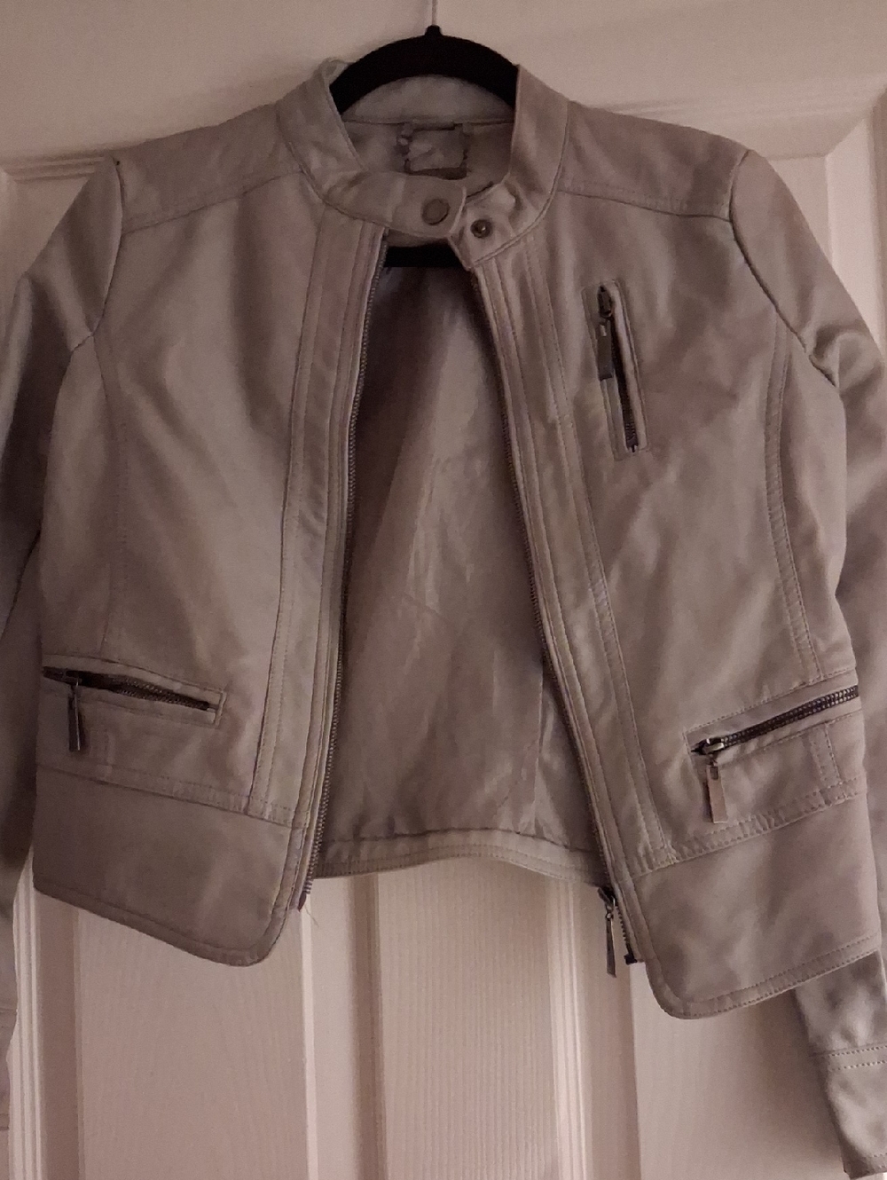 Jou Jou Light Gray Leather Moto Jacket